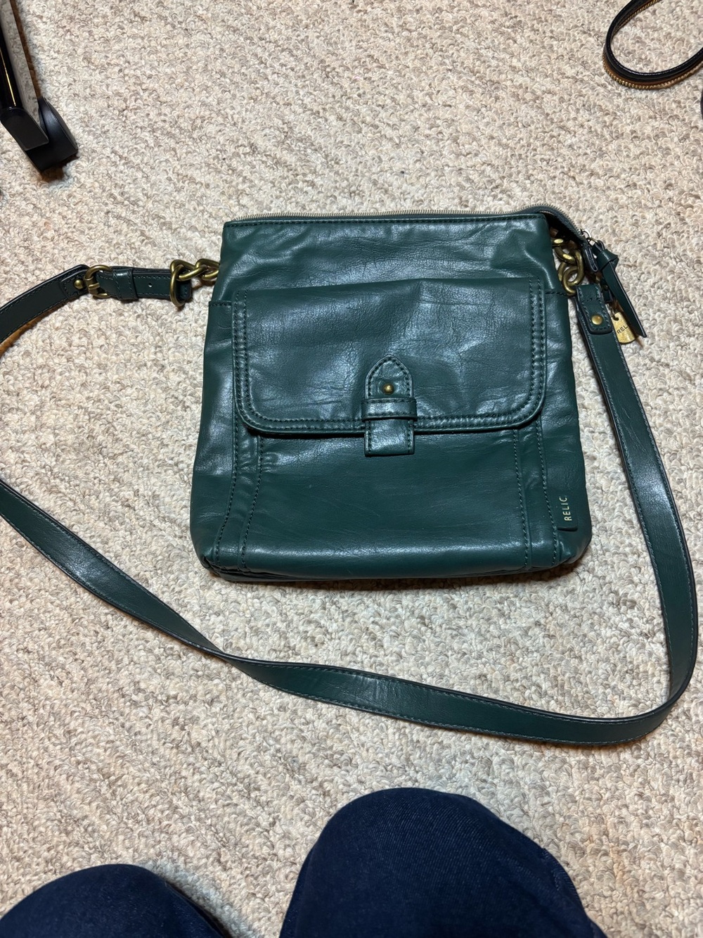 Relic Dark Green Leather Crossbody purse with Front Flap Pocket